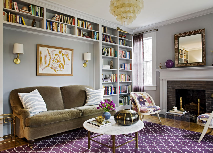 a perfect gray: sofa nook in a built-in bookcase