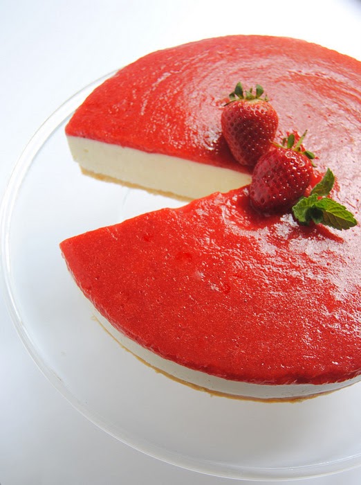 Buttermilk Cheesecake with a Fresh Strawberry Topping Scrumptious