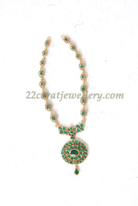 Emerald Long Chain with Kundan Work - Jewellery Designs