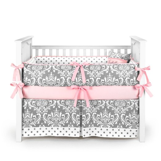Pink and Grey Damask Crib Bedding Sets A Boutique Nursery