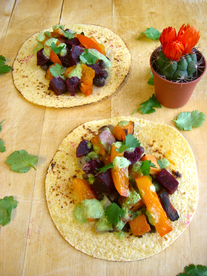 Chocolate + Chard ROASTED ROOT VEGETABLE TACOS (with SWEET POTATO