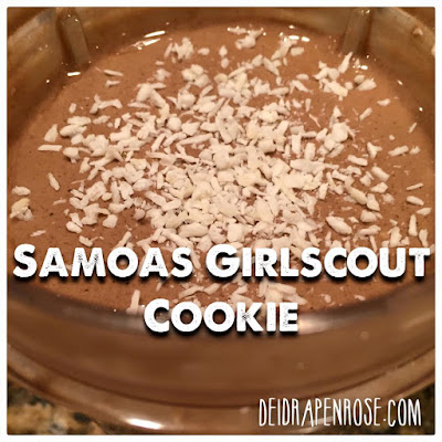 Deidra Penrose, Healthy samoa girl scout cookie recipe, clean eating tips, vanilla almond milk,  healthy dessert recipes, chocolate shakeology recipes, healthy mom tips, weight loss journey, healthy dessert recipes, healthy alternatives, health shakes, post workout shakes, high quality protein shake, top protein shake, meal replacement shake, almond extract, unsweetened shredded coconut