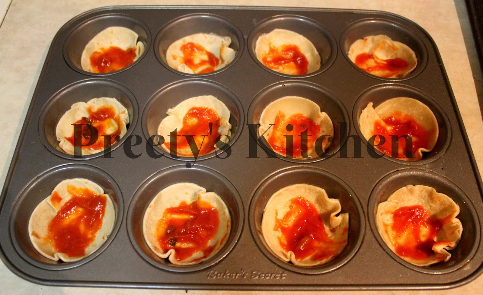 Preety's Kitchen Tortilla Pizza Cups (Step By Step Recipe)