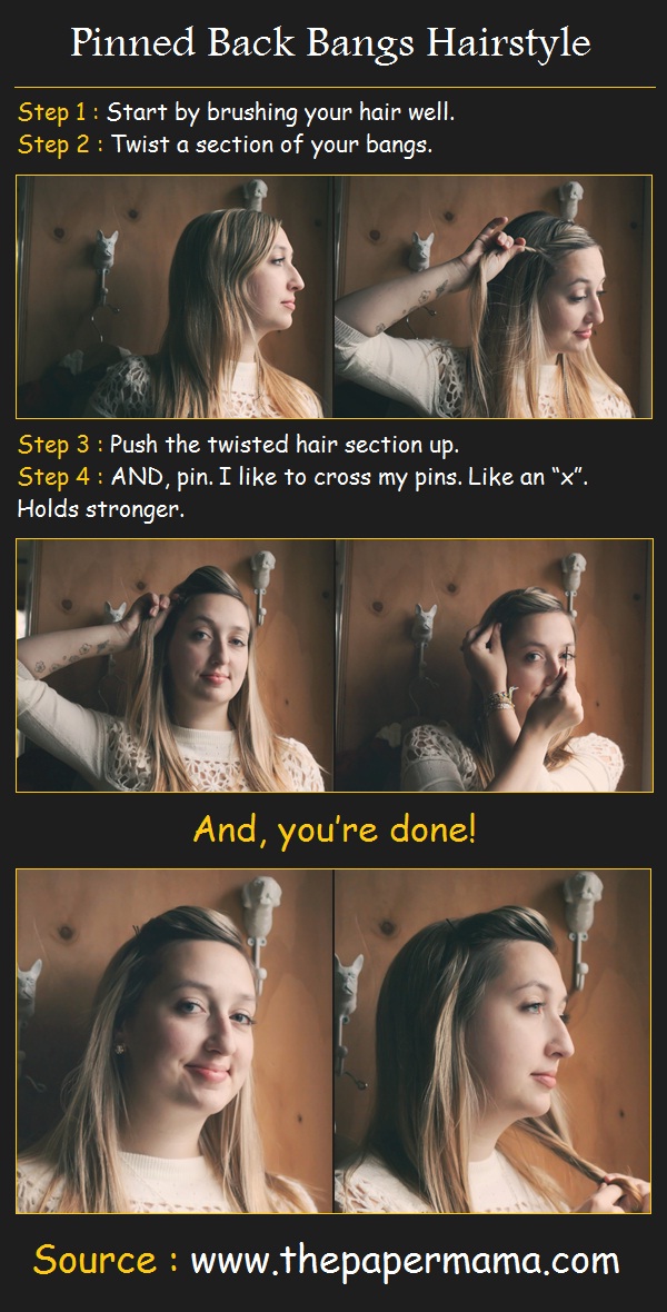 Pinned Back Bangs Hairstyle | Pinterest Tutorials