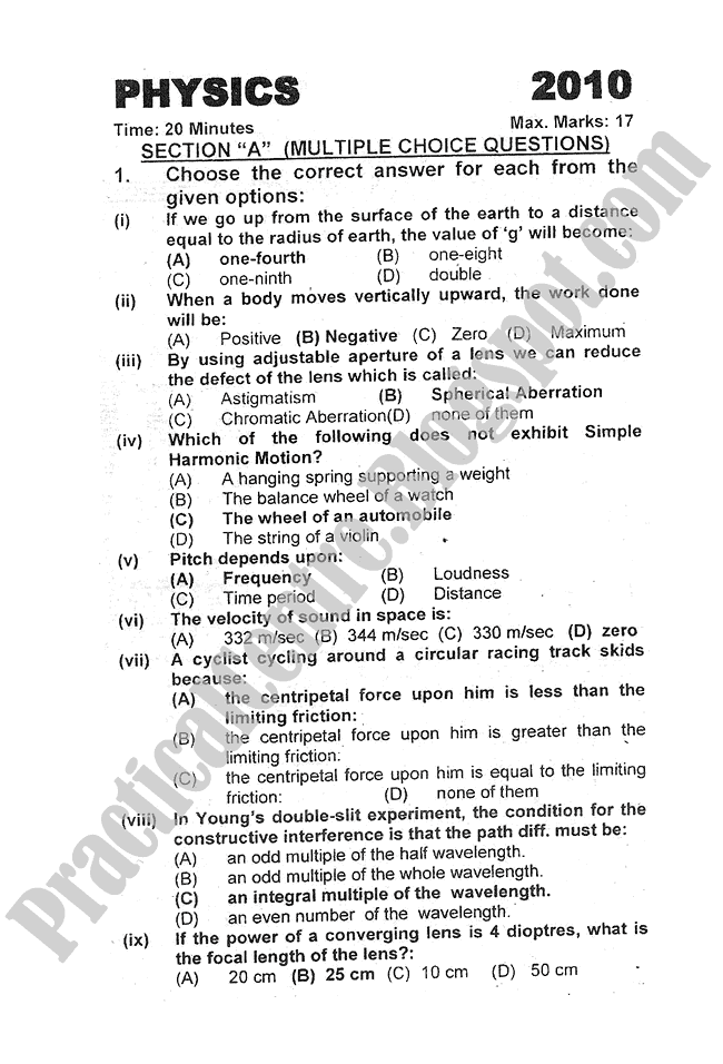 Physics-2010-five-year-paper-class-XI