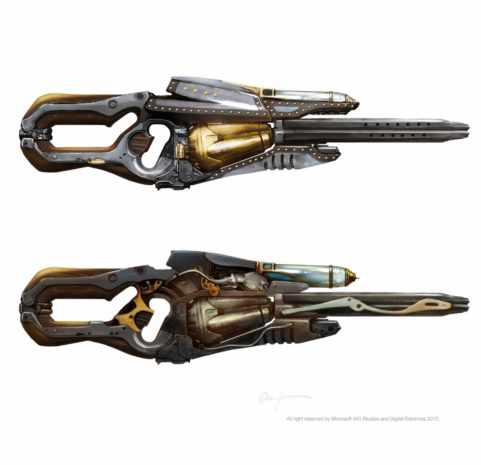 The Art Of Dejan Ostojic Steampunk Halo 4 weapon concept arts