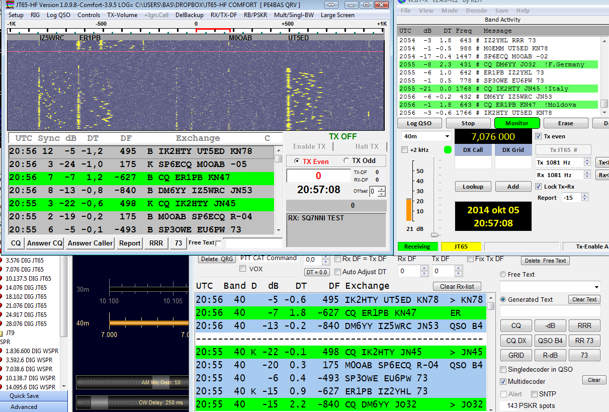PE4BAS Amateur Radio log Signal strength differences between JT65
