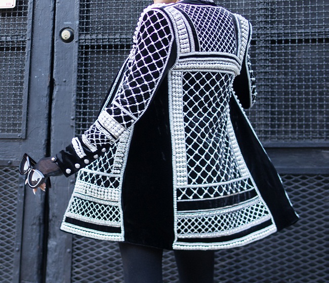 Balmain x H&M 2015 Fall Beaded Velvet Jacket Street Snap