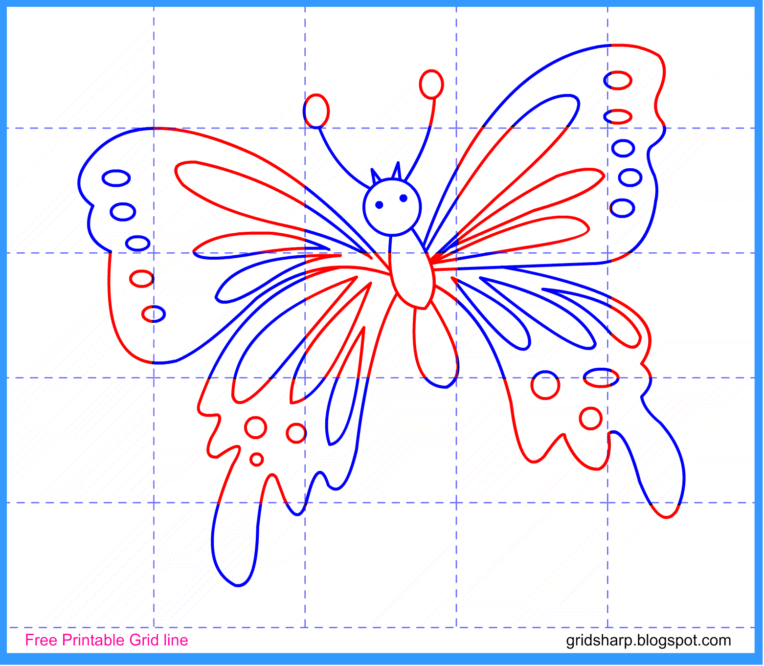 Free Grid line Printable Butterfly Grid line Drawing