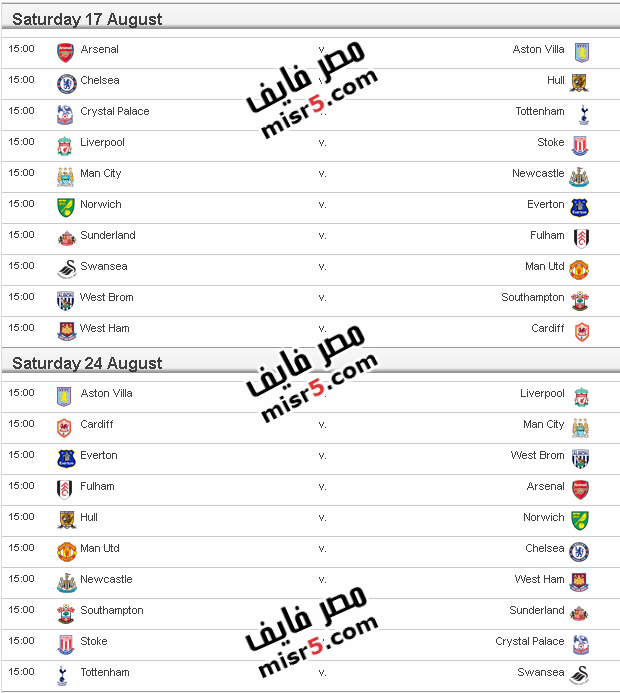 مواعيد مباريات الدوري الإنجليزي 2013-2014 الموسم الجديد 7