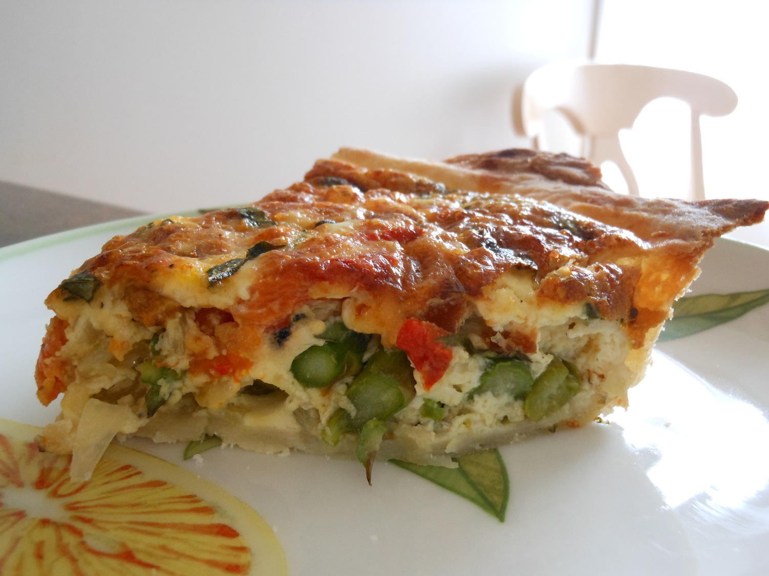 sweet and savory Roasted Red Pepper and Asparagus Quiche