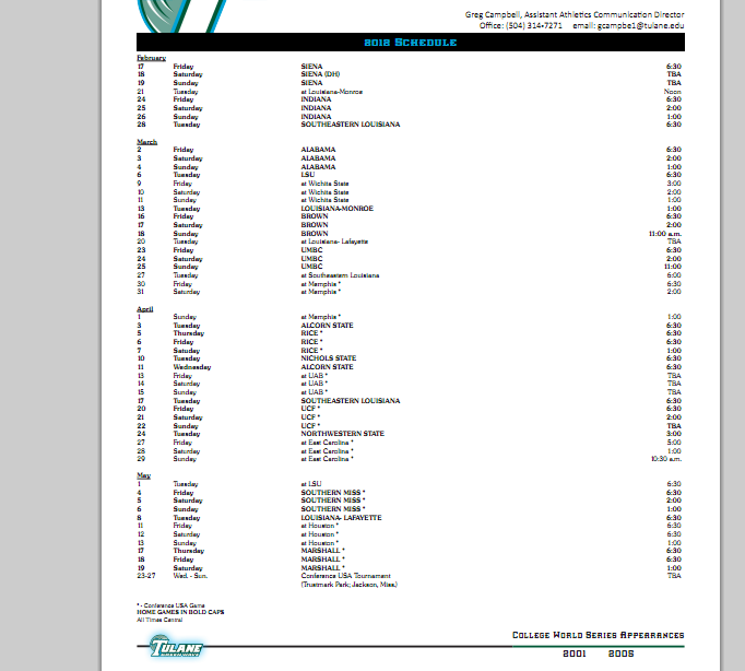 Tulane Releases 2012 Baseball Schedule