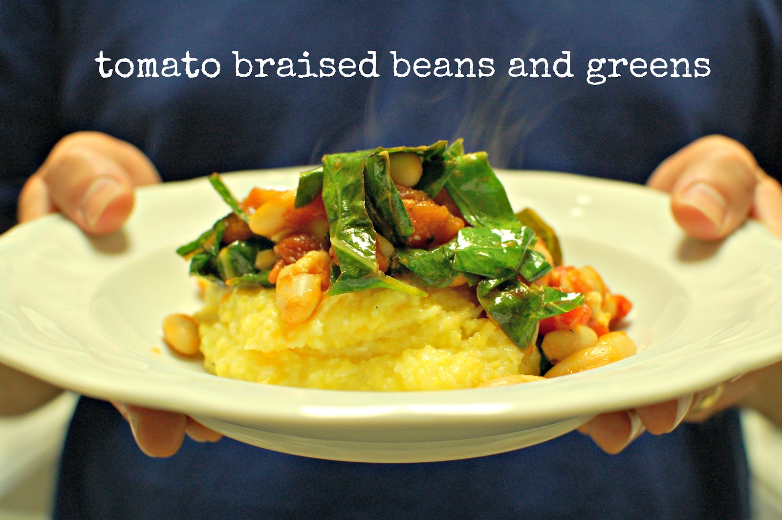 tomato braised beans and greens served over polenta lb's good spoon
