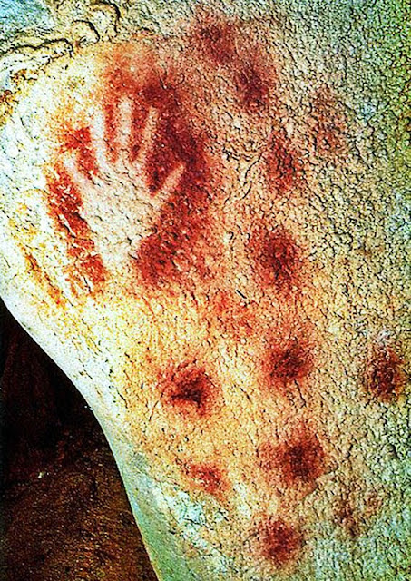 Human Hands in Pech Merle Cave, hand dipped in red ochre-circa 22-16 000 BCE, France