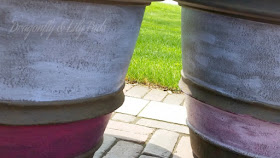http://www.dragonflyandlilypads.com/2015/05/plain-pots-turned-to-pretty-planters.html Painted Pots, Patio Pots, Patio Paints, Blue, Lavender, Hot Pink, Stripes