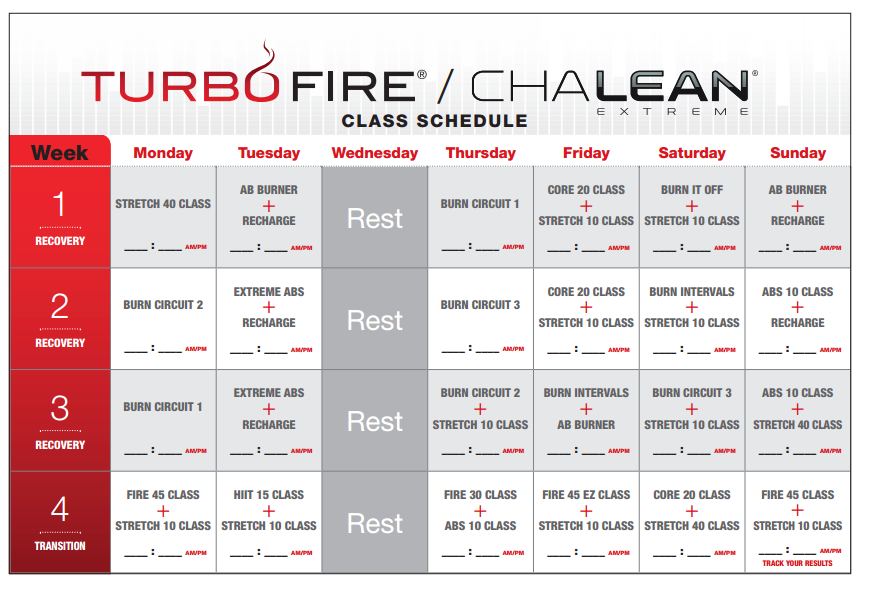 6 Day Chalean Workout Turbo Fire for Gym