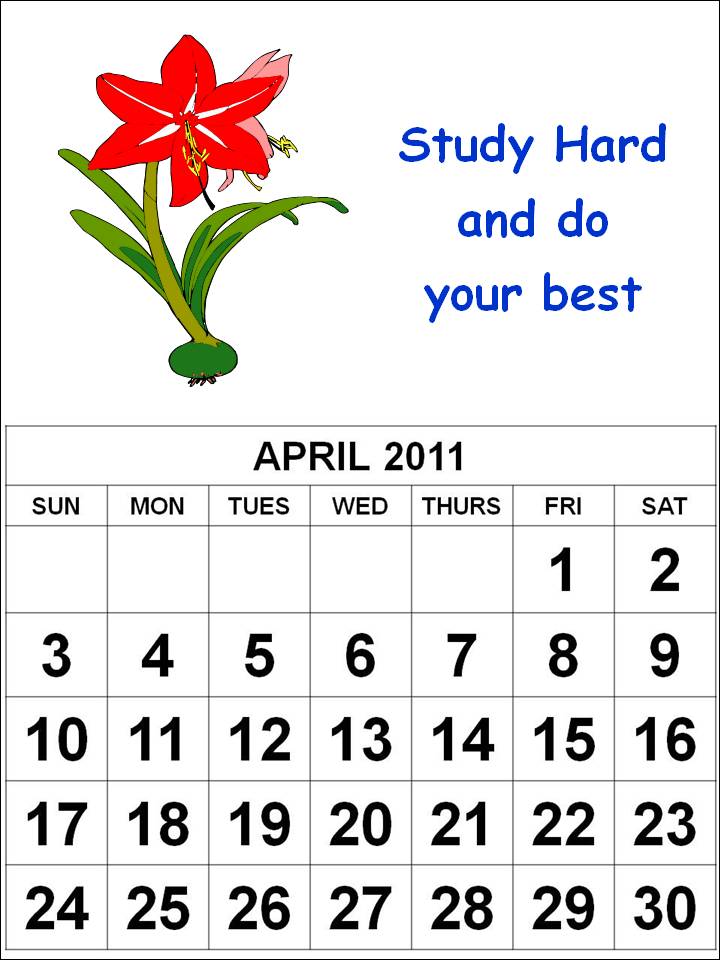 2011 april calendars. Children Colorful April 2011