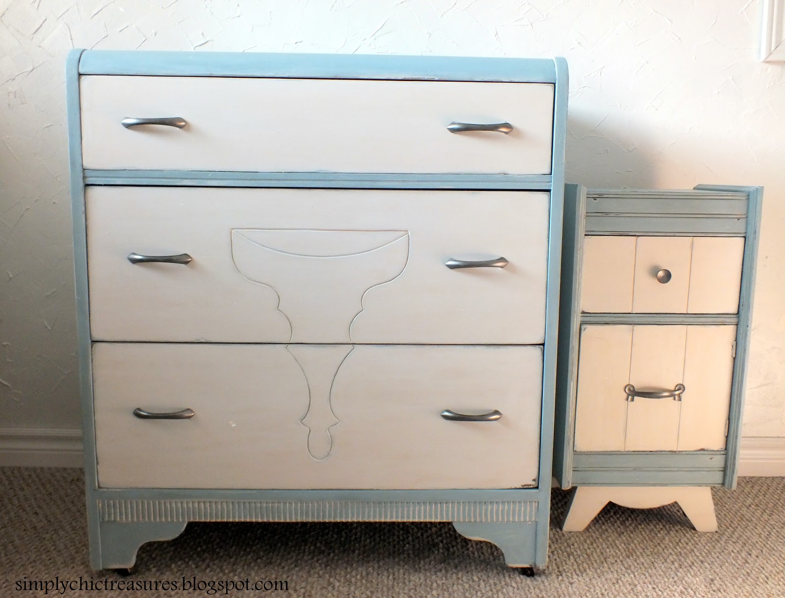 simply chic treasures Blue And White Dresser and a Nightstand