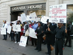 Ugandans demonstrating infront of the Uganda Embassy London againest the acts & rule of Museveni