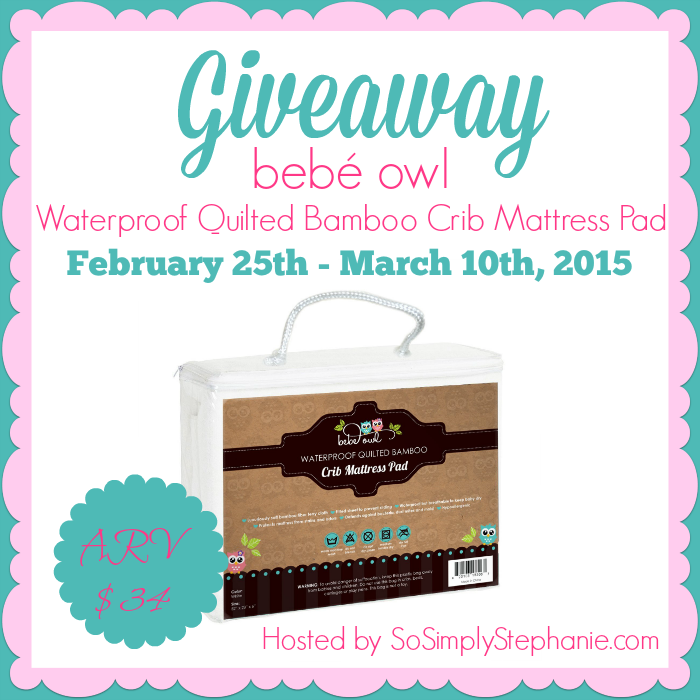 bebé owl Waterproof Quilted Bamboo Crib Mattress Pad Giveaway 03/10