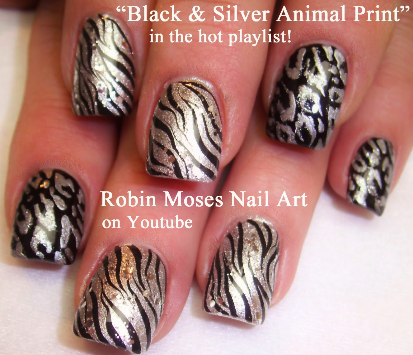 Nail Art by Robin Moses "zebra nails" "silver and black nails" "silver