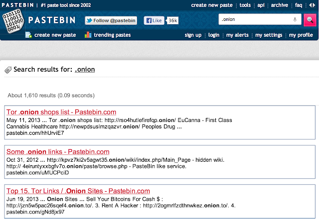 Figura 7: Listas de Pastebin con dominios .onion.