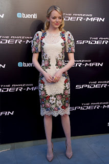 Emma Stone in a floral dress looks like a hottest babushka ever