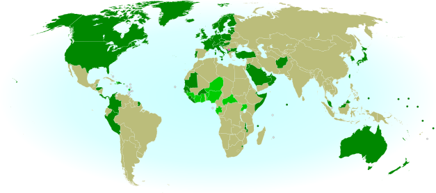 Map of countries recognizing the Republic of Kosovo