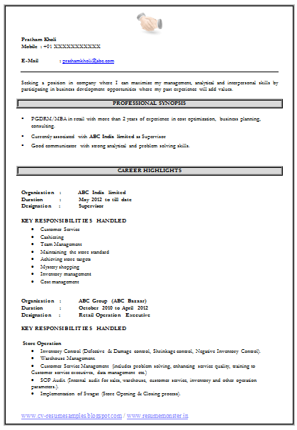 free download link for mba resume format
