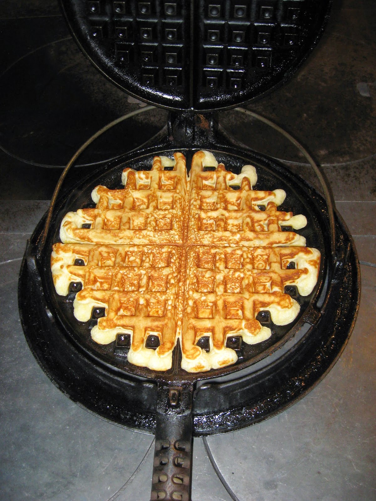 Wood Cookstove Cooking Making Waffles on a Woodburning Cookstove