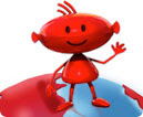 a cartoon character standing on a globe