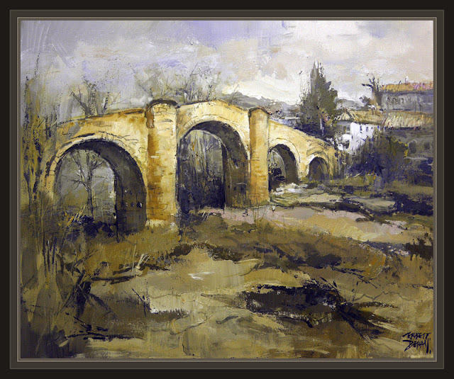 PONT DE VILOMARA-PINTURA-ARTE-PONT-PUENTE-CUADROS-PINTOR-ERNEST DESCALS-