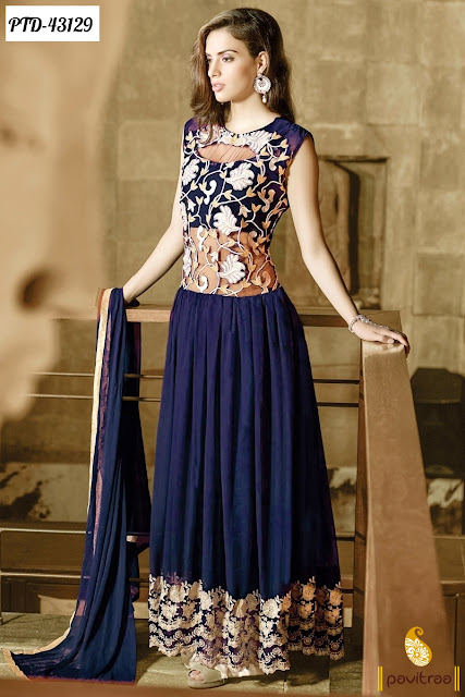 Cobalt blue santoon anarkali salwar suit online shopping