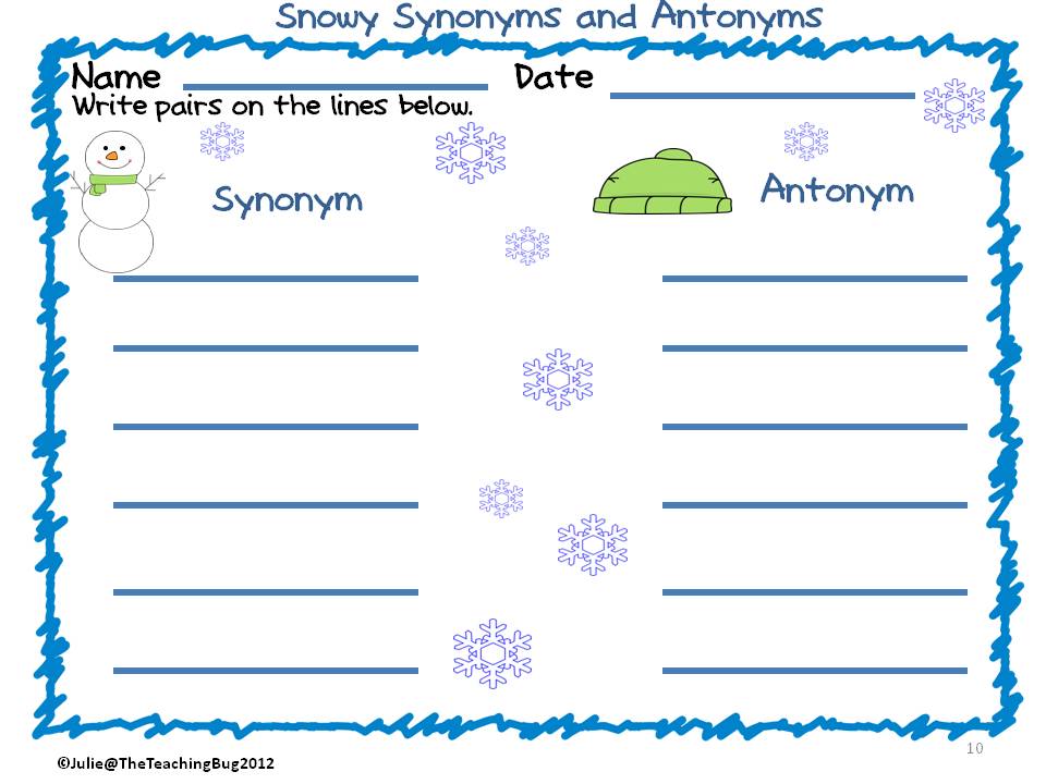 Snow day Synonyms and Antonyms Classroom Freebies