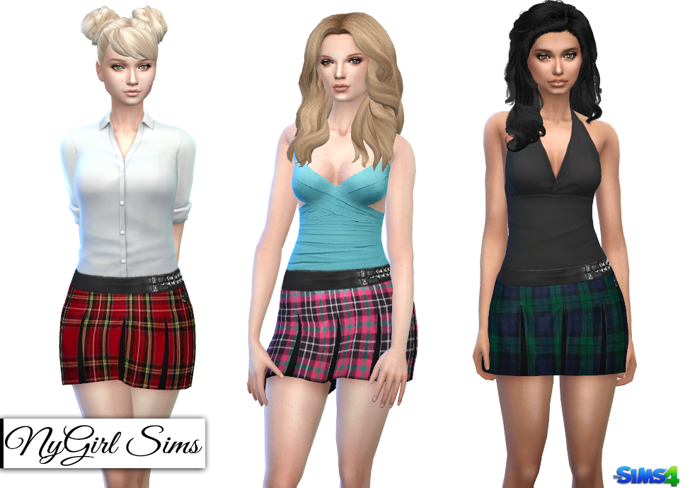 NyGirl Sims 4 Leather and Plaid Pleated Skirt