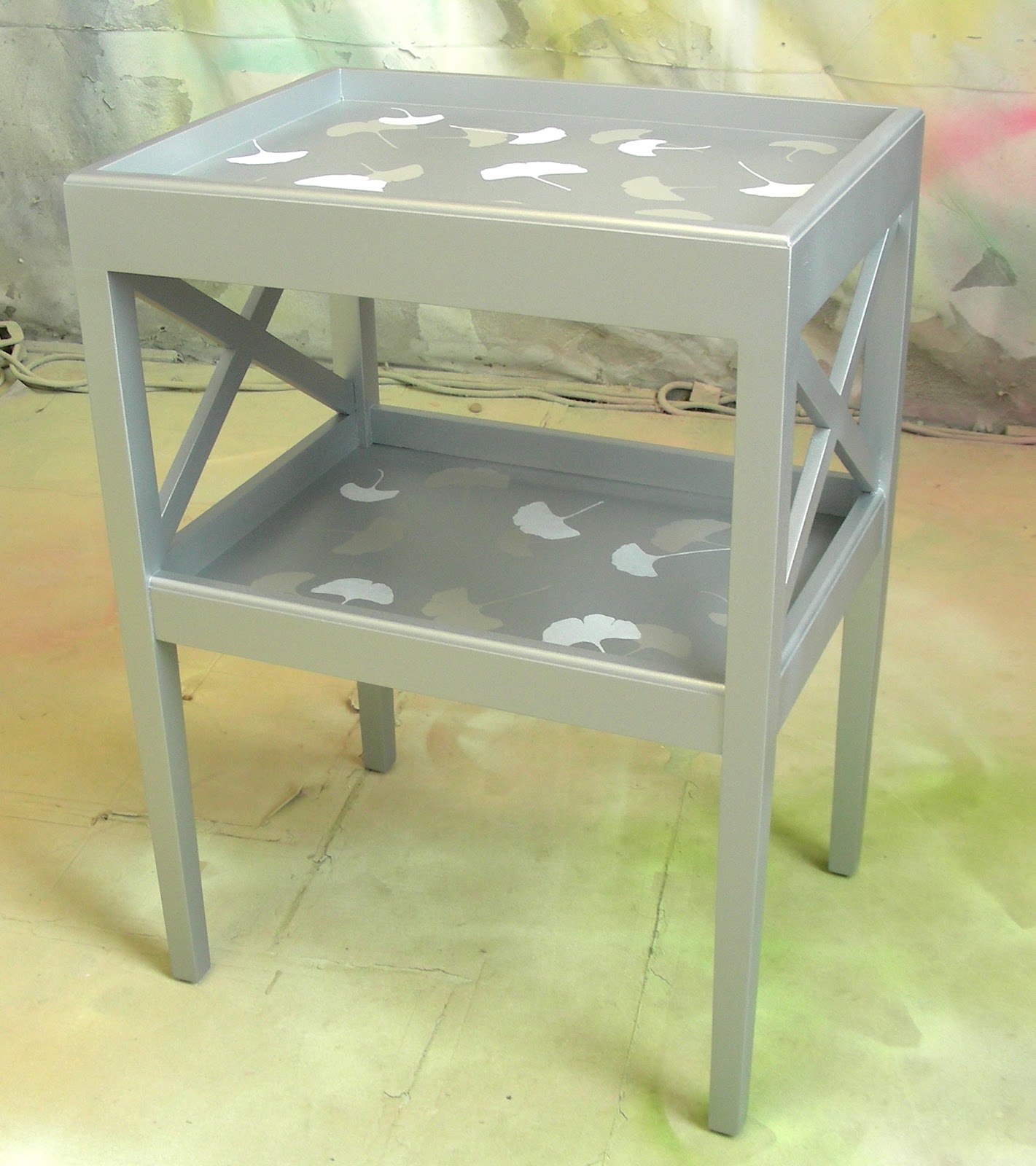 Sydney Barton Painted Furniture Silver Ginkgo Leaf Side Table