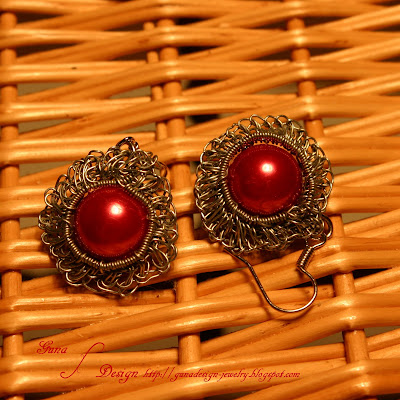 Tutorial Irish wire crochet earrings with beads made by Gunadesign