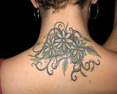 Of Black Flowers This Is A Very Feminine And Beautiful Neck Tattoo