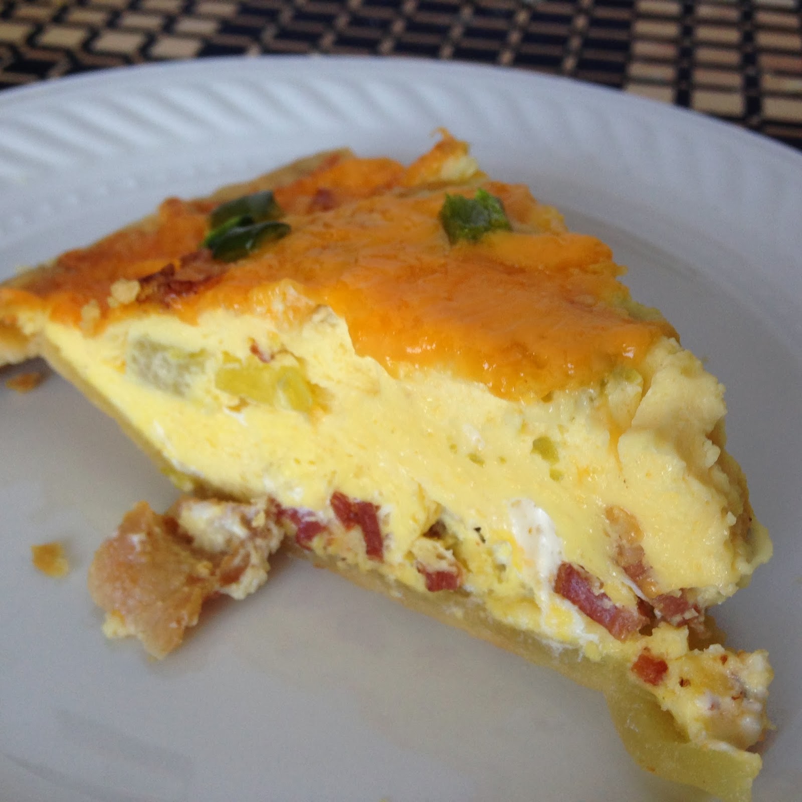 Goat Cheese and Peaches Bacon and Green Chile Quiche