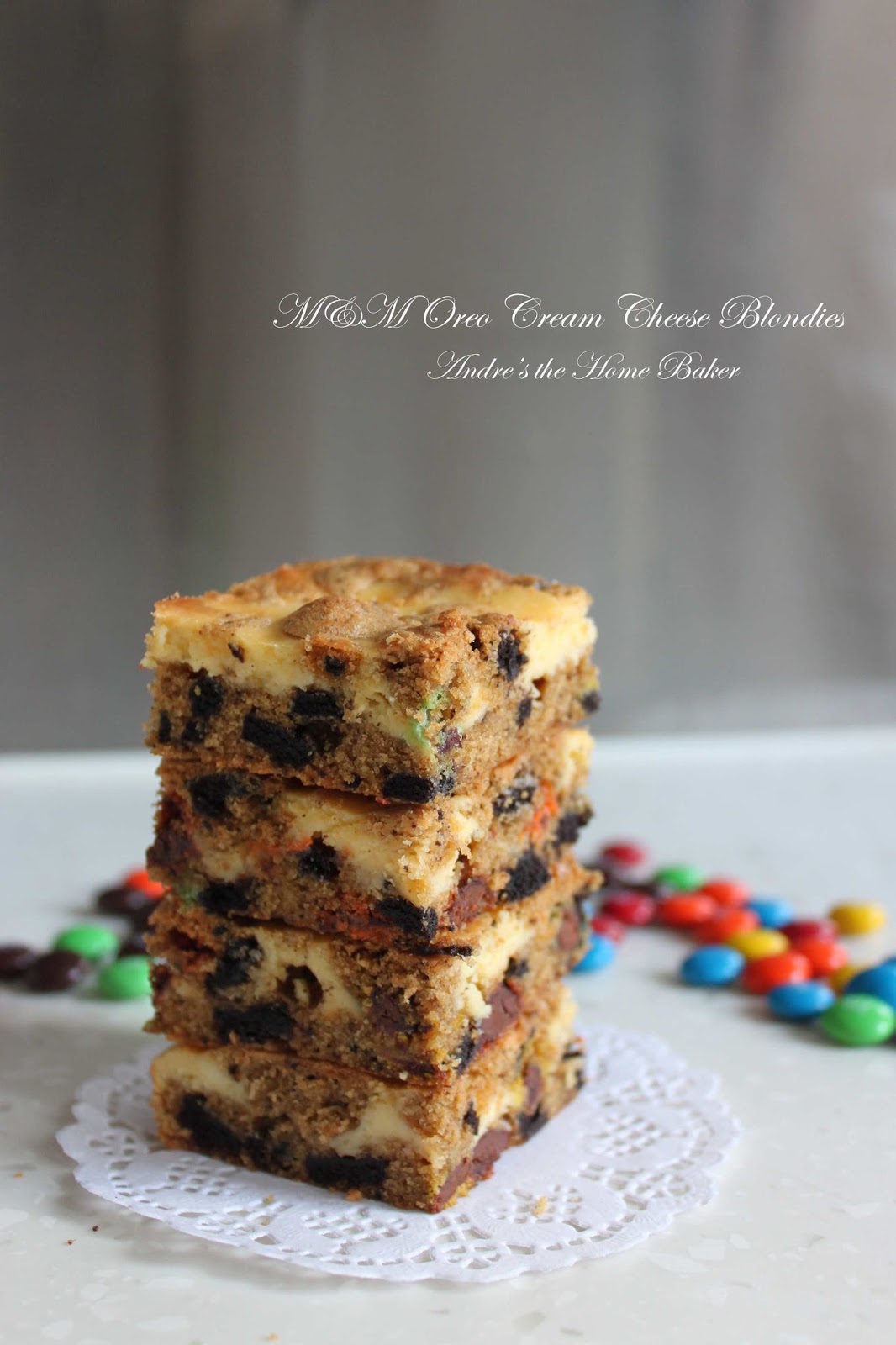 Andre's the Home Baker ♥ M&M Oreo Cream Cheese Blondies ♥