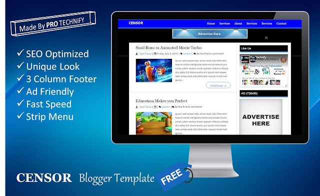 Censor blogger template, SEO friendly blogger template, ad friendly blogger template, fast blogger template