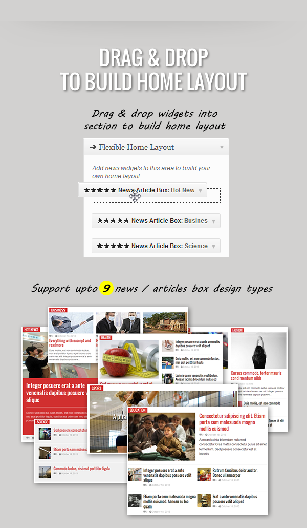 Flat News – Responsive Magazine WordPress Theme - Drag and Drop Home Layout