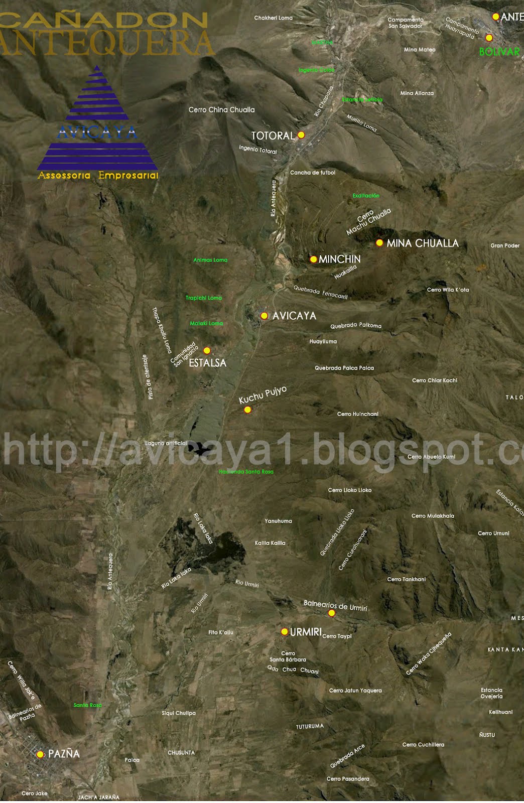 Vista satelital del Cañadón Antequera