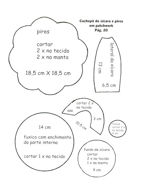 xícara de tecido em patchwork com PAP (DIY) - moldes