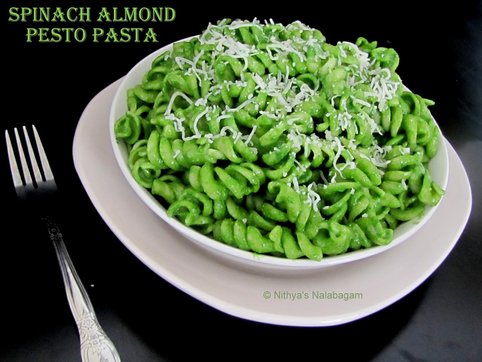 Spinach Almond Pesto Pasta Nithya's Nalabagam