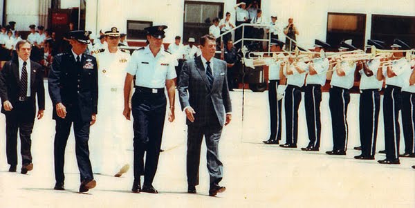 President Reagan reviewing the troops at Kelly AFB in 1983 (SAIC Robert DeProspero, far left)