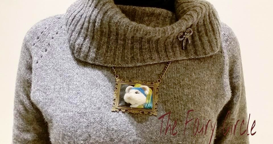 ooak mouse mice vermeer quadro topo collana ciondolo "la ragazza con l'orecchino di perla" necklace pendant
