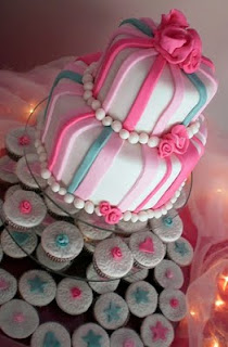 tarta decorada azul y rosa
