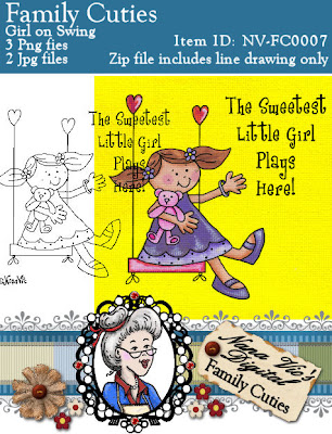 Digital Stamp, Girl on a Swing from the Family Cuties Collection