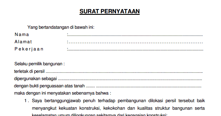 Contoh Surat Pernyataan Jaminan Keamanan Keselamatan Bangunan